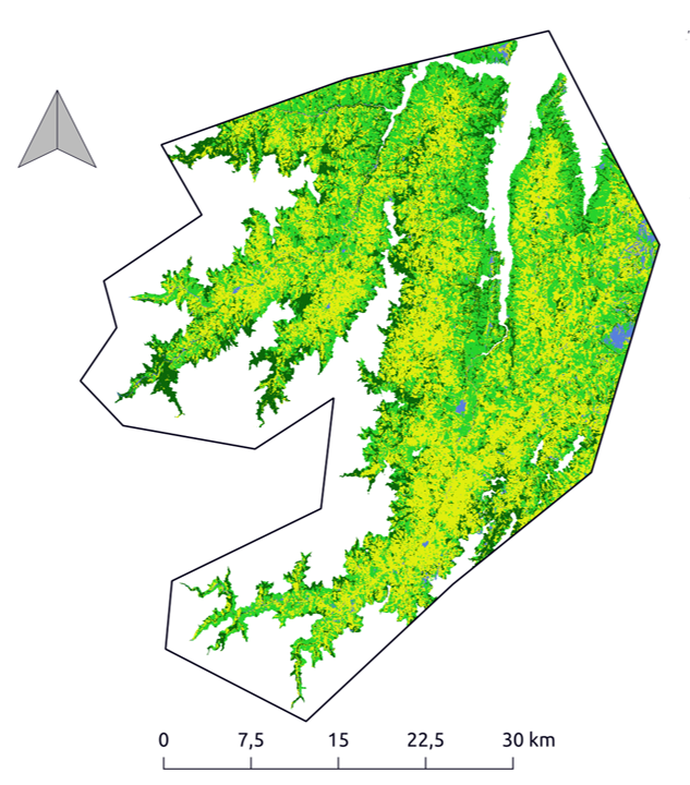 Figure 1.  Accurate coffee detection (yCOLellow) at large spatial scale using Sentinel-2